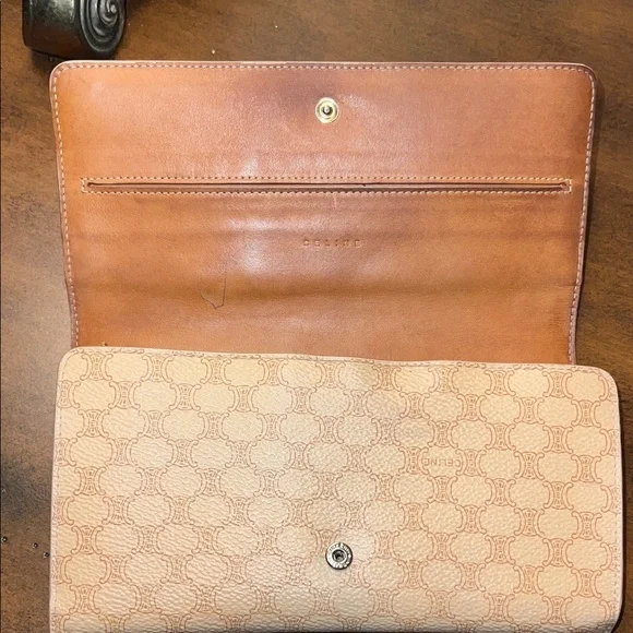 Celine Beige and Brown Patterned Wallet